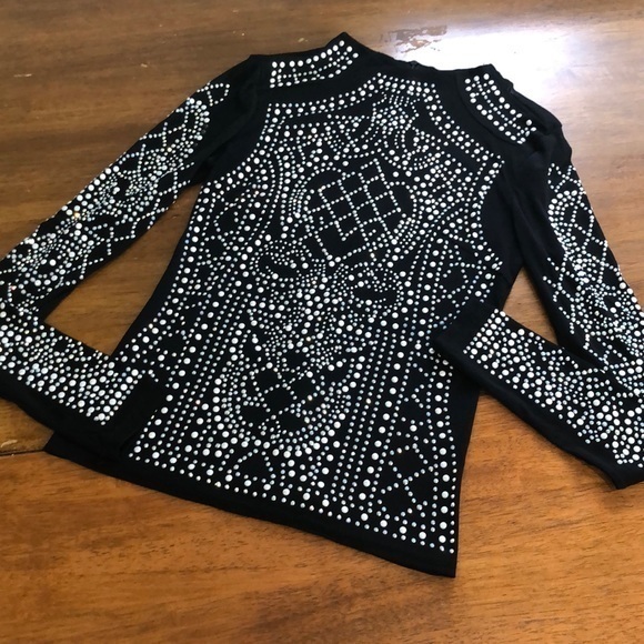Windsors Womens bedazzled medium stretch  sheer black top gothic  embellished - Picture 1 of 8